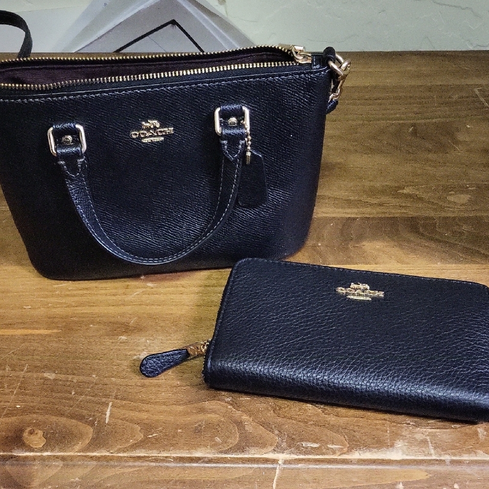 Coach Black Leather Satchel and Wallet Set
